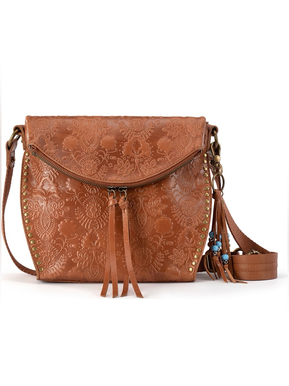 The Sak Women’s Silverlake Leather Tobacco Floral Embossed Crossbody Bag